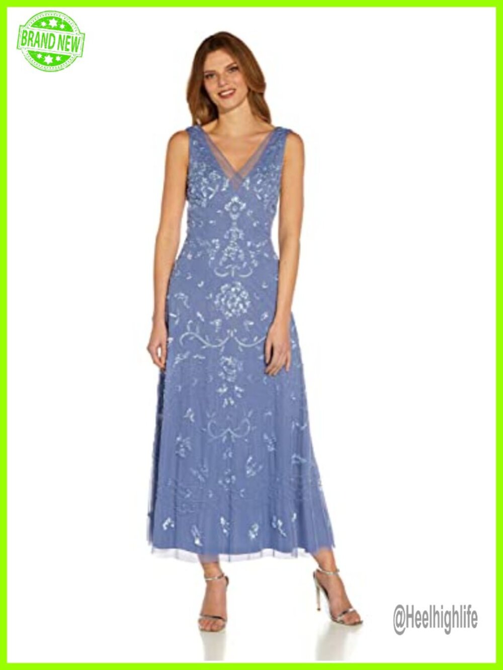 Beaded Ankle Length Formal Evening Dress V-Neck Sleeveless A-Line